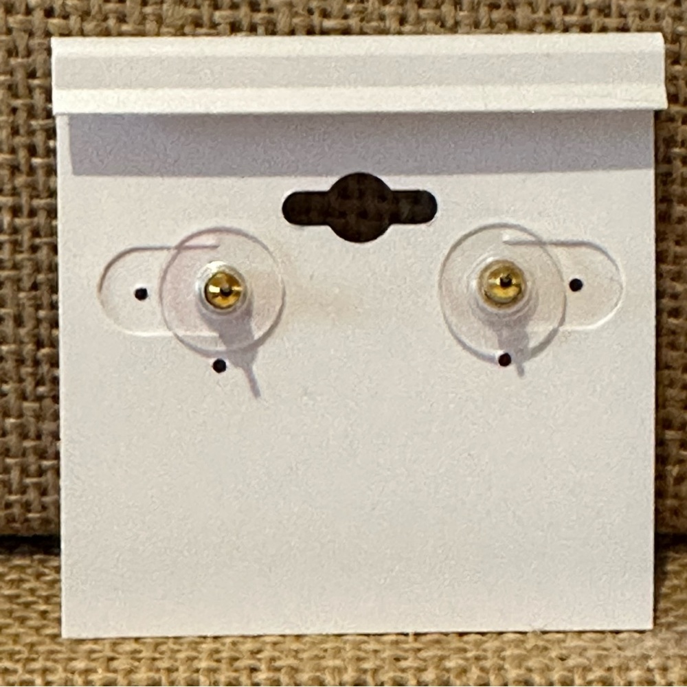 NWT GUESS Earrings - gold tone post back w/center round iridescent moonstone - Picture 7 of 8